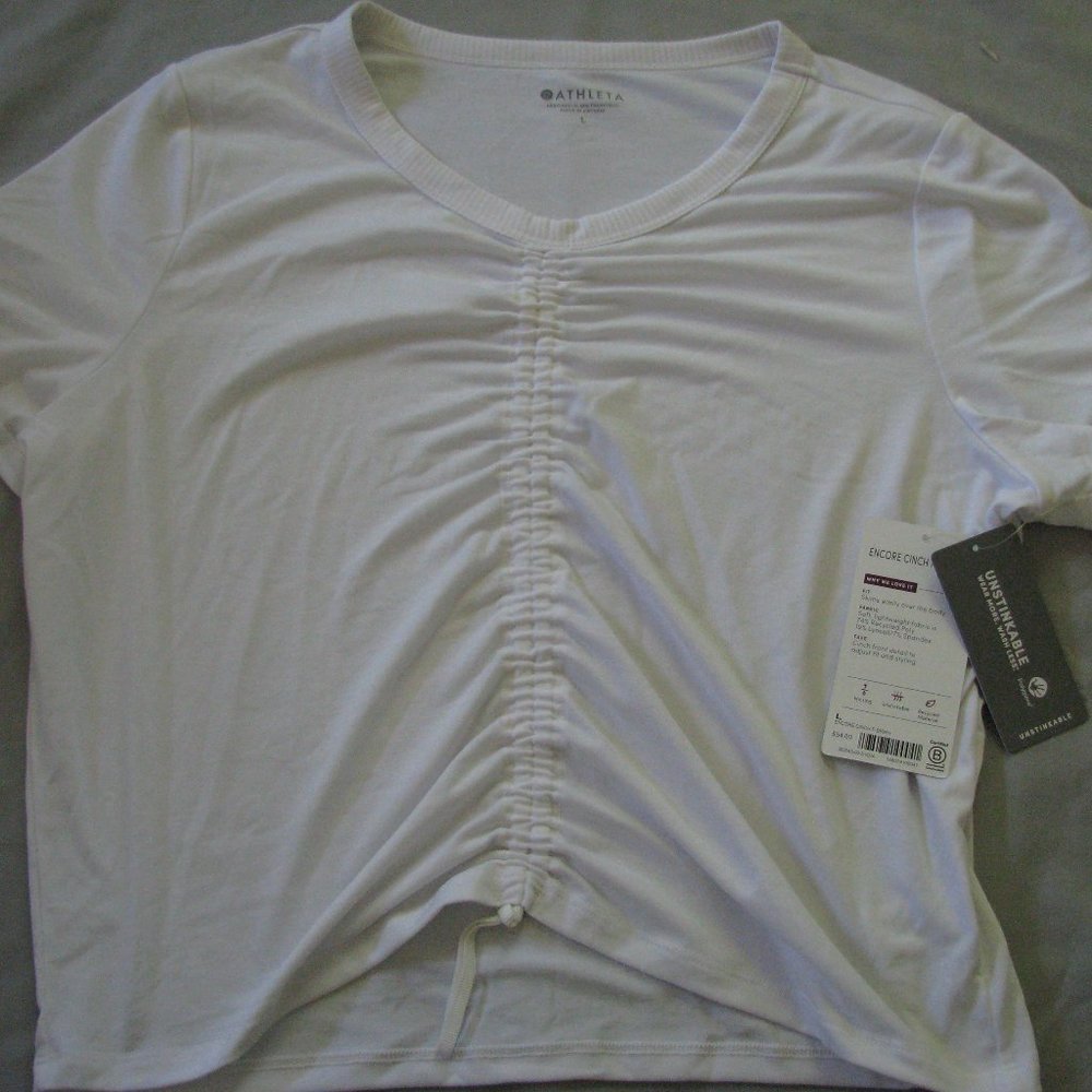 Athleta Encore Cinch Front Tee Crop Top White